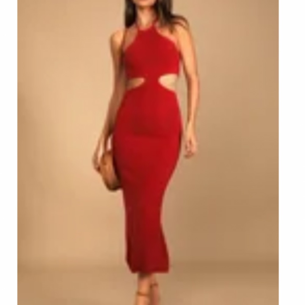 New with tags! Red Cutout Halter knit dress